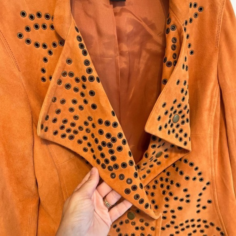 Orange Studded Women's Jacket - Picture 3 of 8